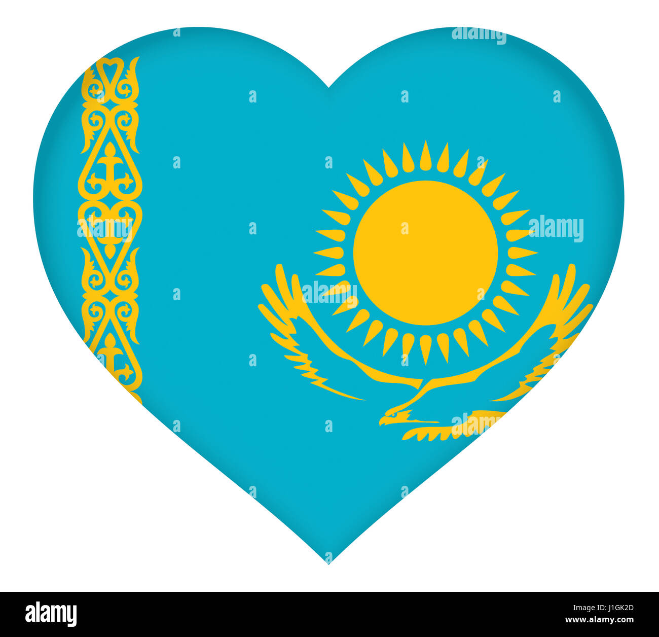 Illustrazione della bandiera nazionale del Kazakistan conformata come un cuore Foto Stock