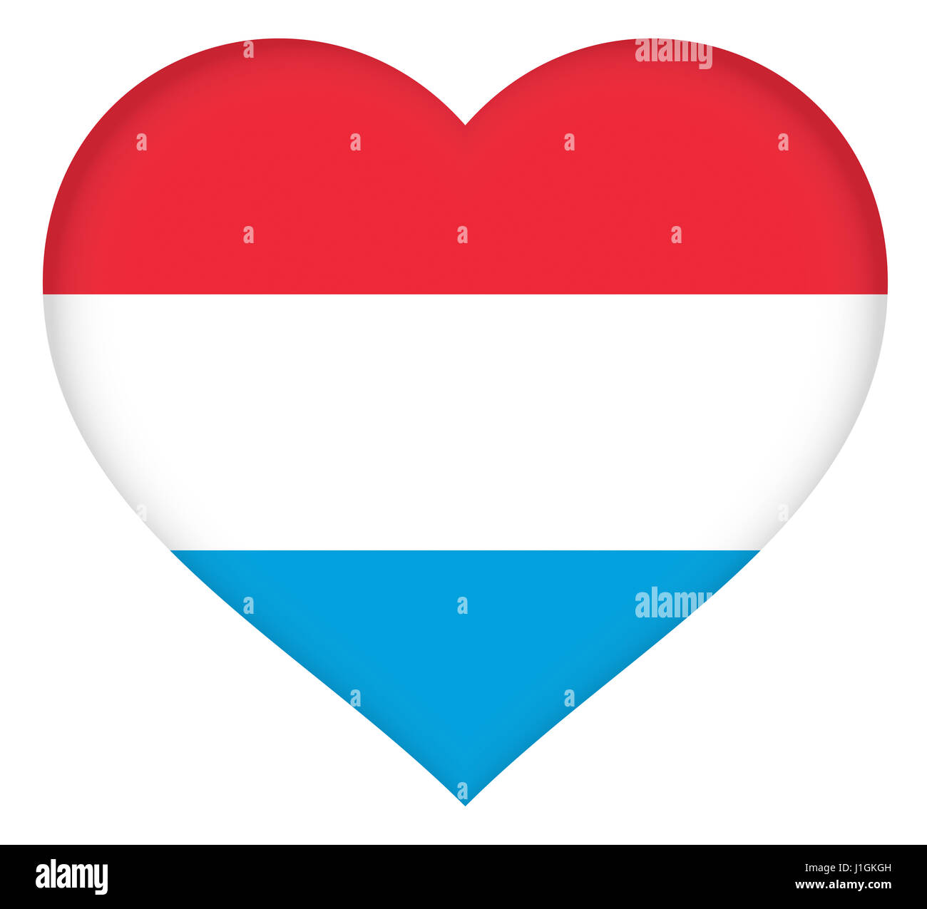 Illustrazione della bandiera del Lussemburgo conformata come un cuore. Foto Stock