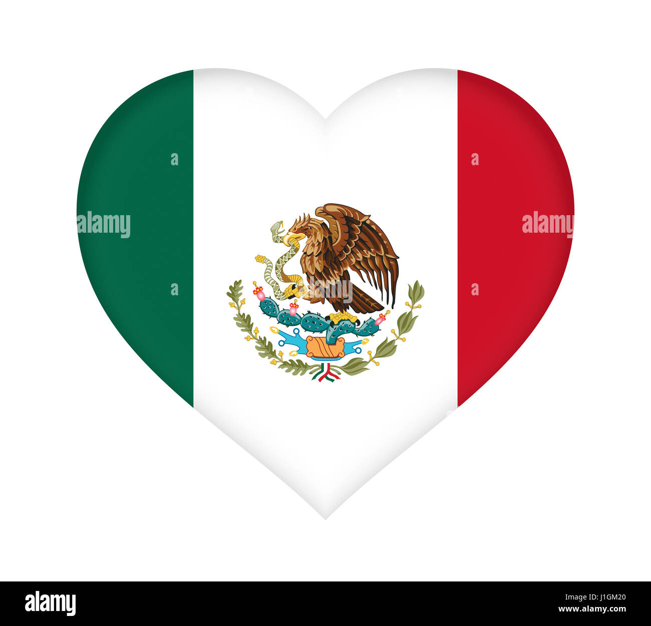 Illustrazione della bandiera nazionale del Messico conformata come un cuore. Foto Stock