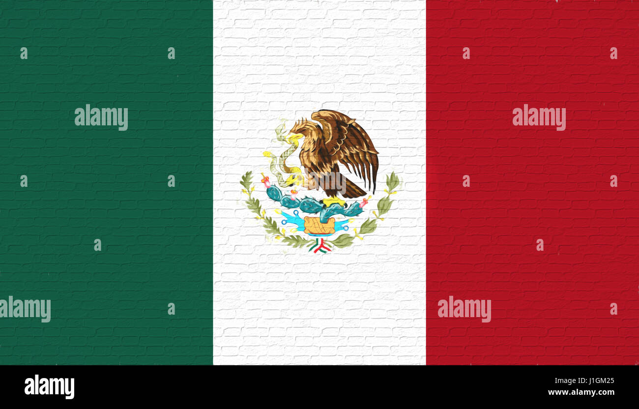 Illustrazione della bandiera nazionale del Messico guardando come è dipinta su una parete Foto Stock