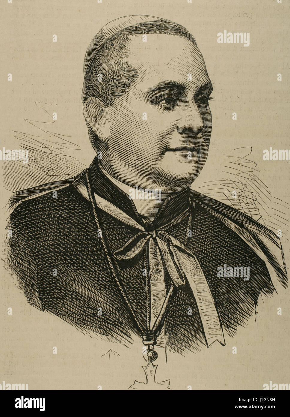 Alessandro Franchi (1819-1878). Cardinale italiano e l Arcivescovo. Ritratto. Incisione di Rico. 'La Ilustracion Española y Americana ", 1878. Foto Stock