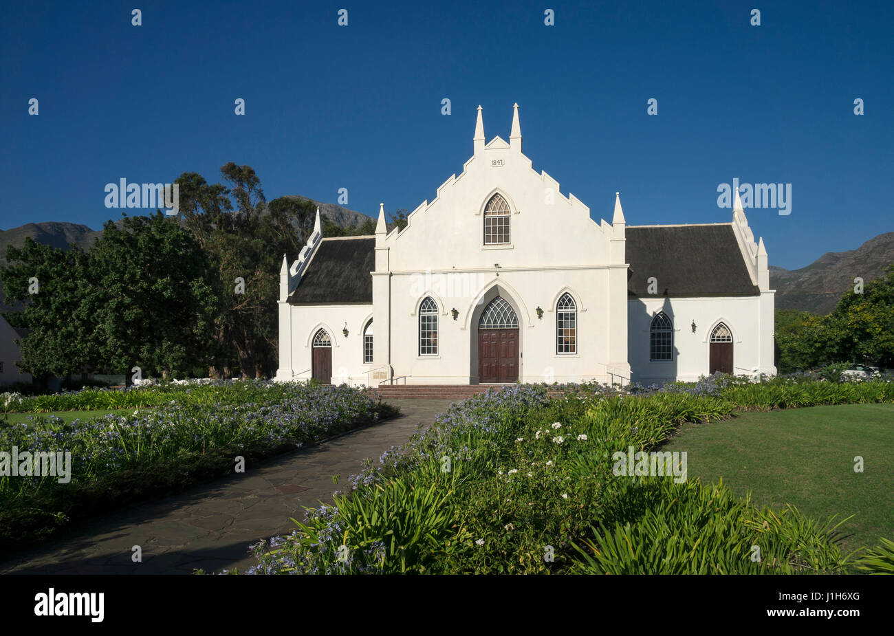 Chiesa olandese riformata, Franschhoek, Western Cape, Sud Africa Foto Stock