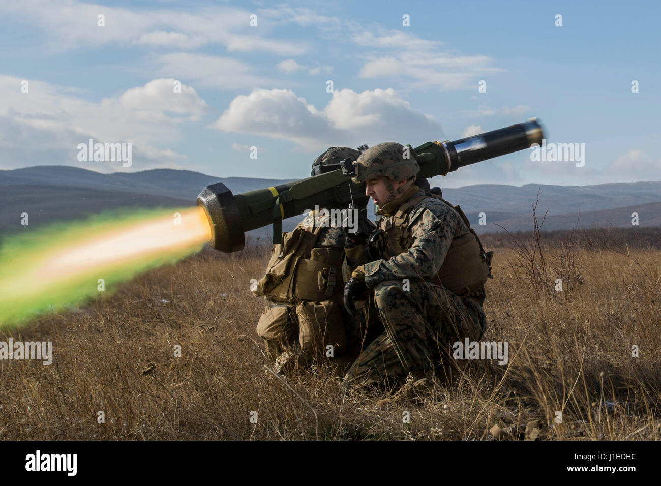Stati Uniti Marines fire la MGF-148 Javelin missile Foto Stock