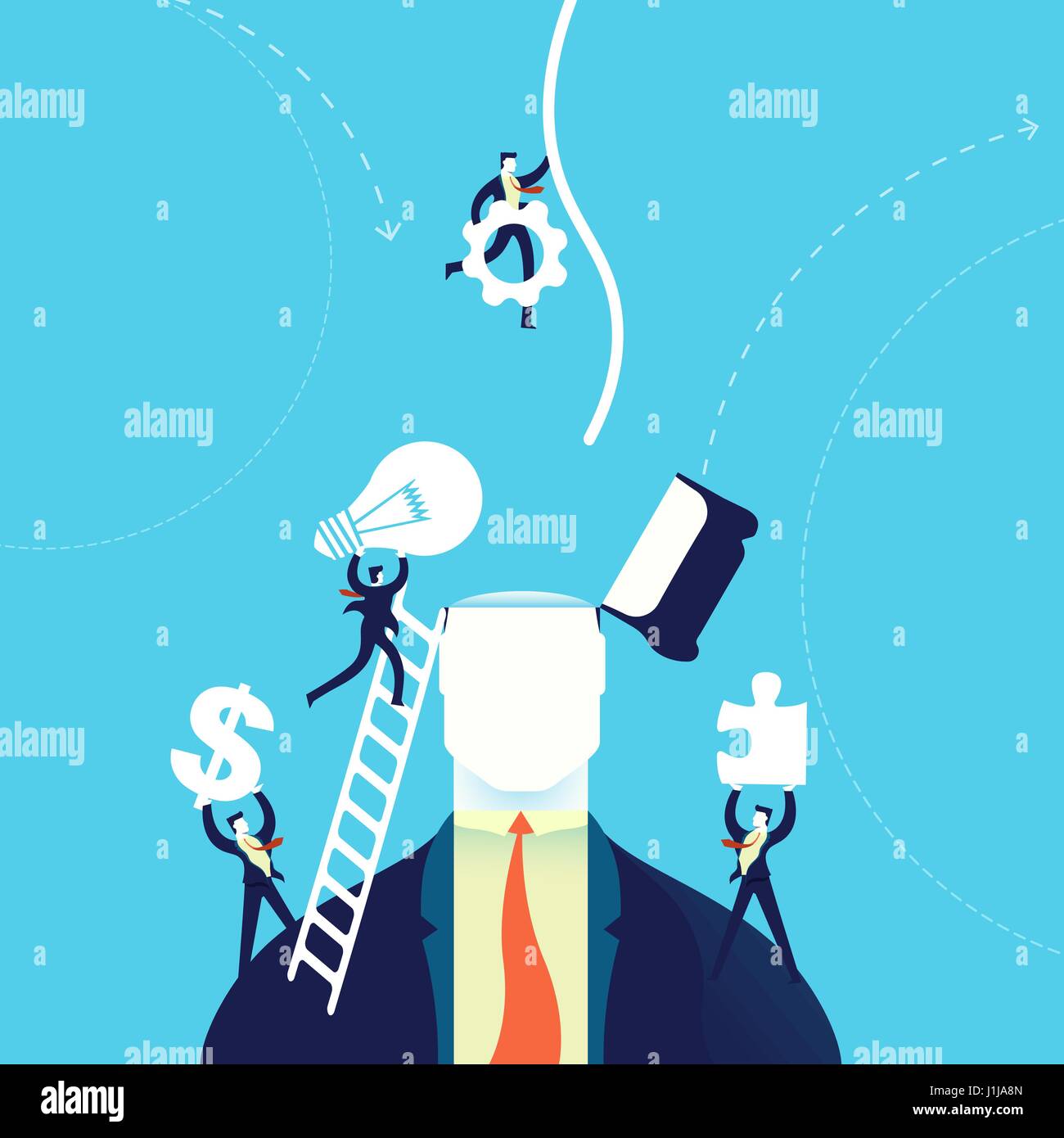 Cambiamento di mente concetto business illustrazione, imprenditori team contribuendo con nuove idee creative. EPS10 vettore. Illustrazione Vettoriale