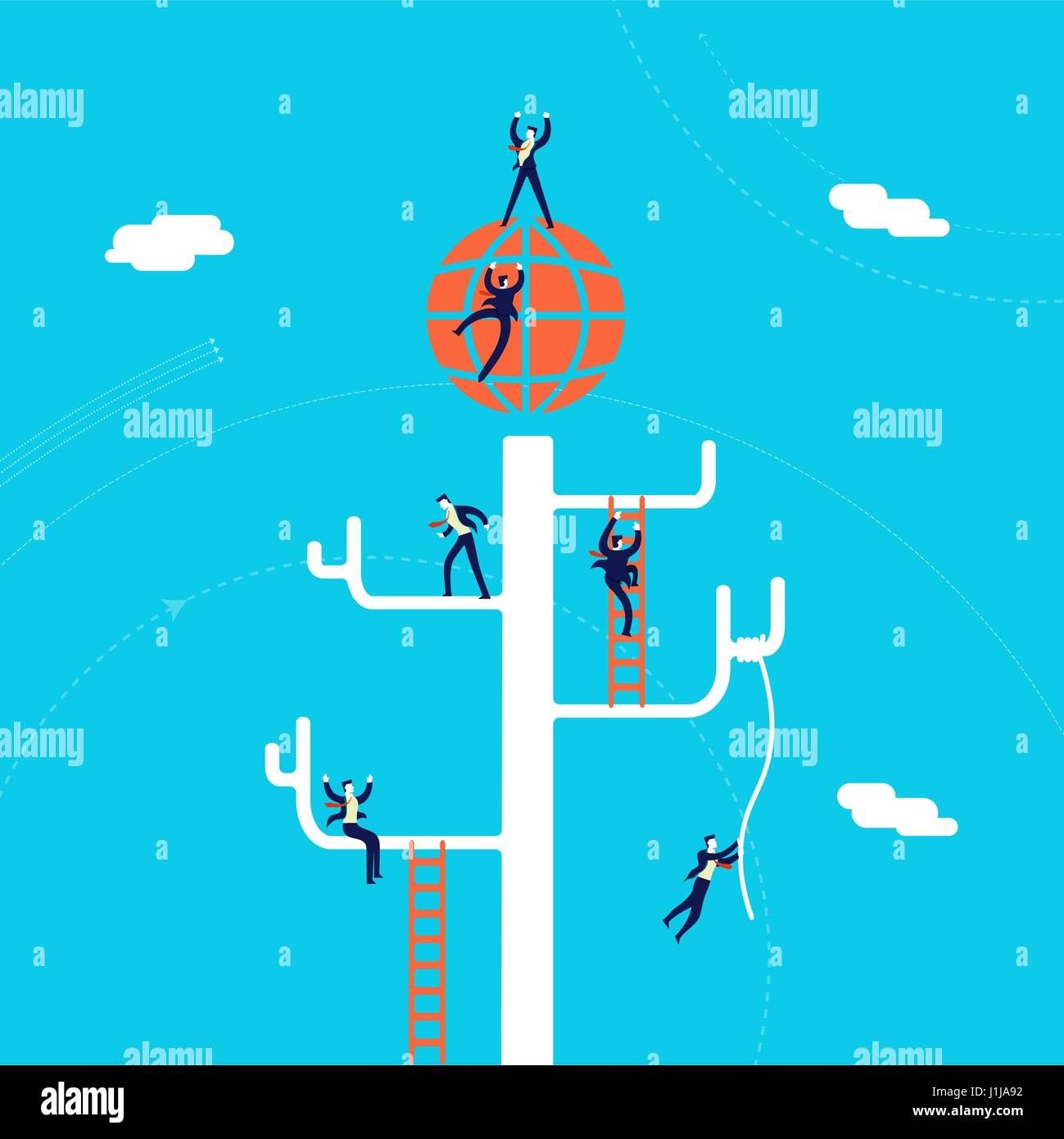 Global business concetto illustrazione, imprenditori team rampicante rete per il successo internazionale. EPS10 vettore. Illustrazione Vettoriale