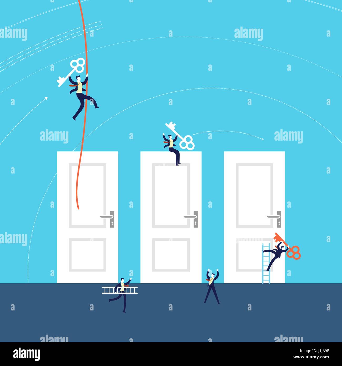 Business porta al concetto di successo illustrazione, imprenditori team con tasti per opportunità di lavoro. EPS10 vettore. Illustrazione Vettoriale