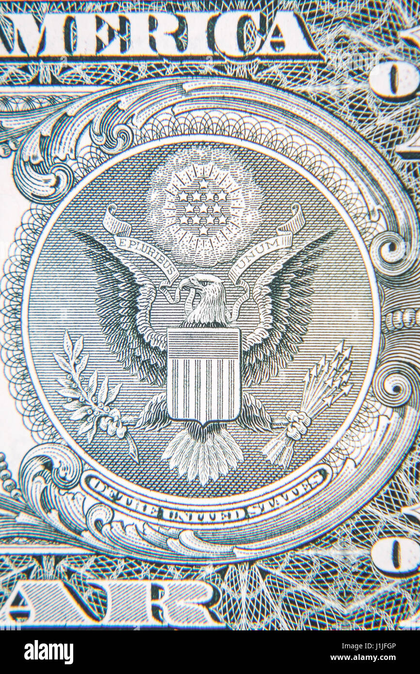 Primo piano del lato inverso di un dollaro americano Bill. Foto Stock