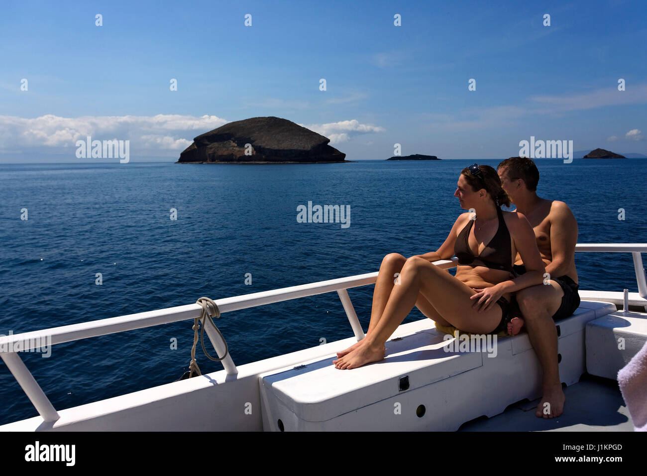 I turisti in barca sul Galápagos Foto Stock