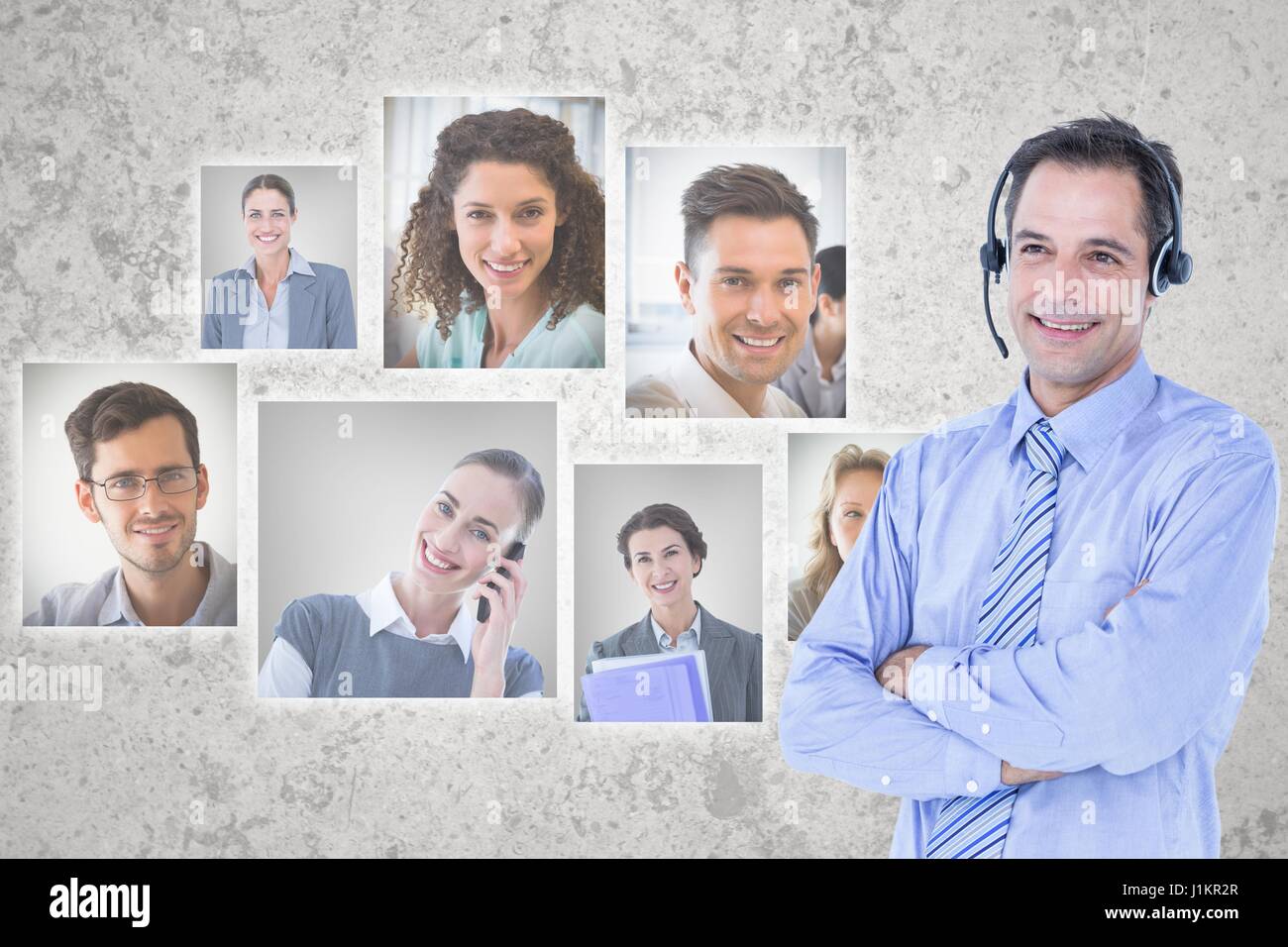 Composito Digitale digitale di immagine composita di HR executive che indossano le cuffie dai candidati Foto Stock