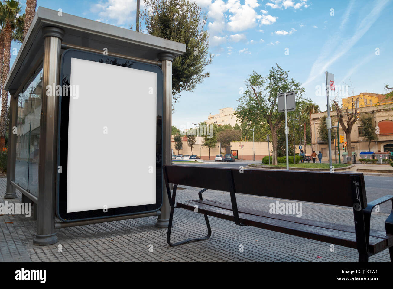 Annuncio vuota in un bus shelter, gratuitamente promo Foto Stock