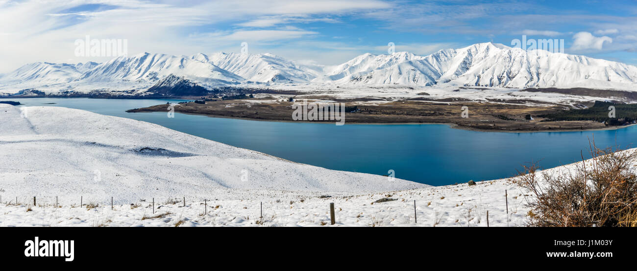 Vista panoramica del Lago Tekapo, Isola del Sud della Nuova Zelanda Foto Stock