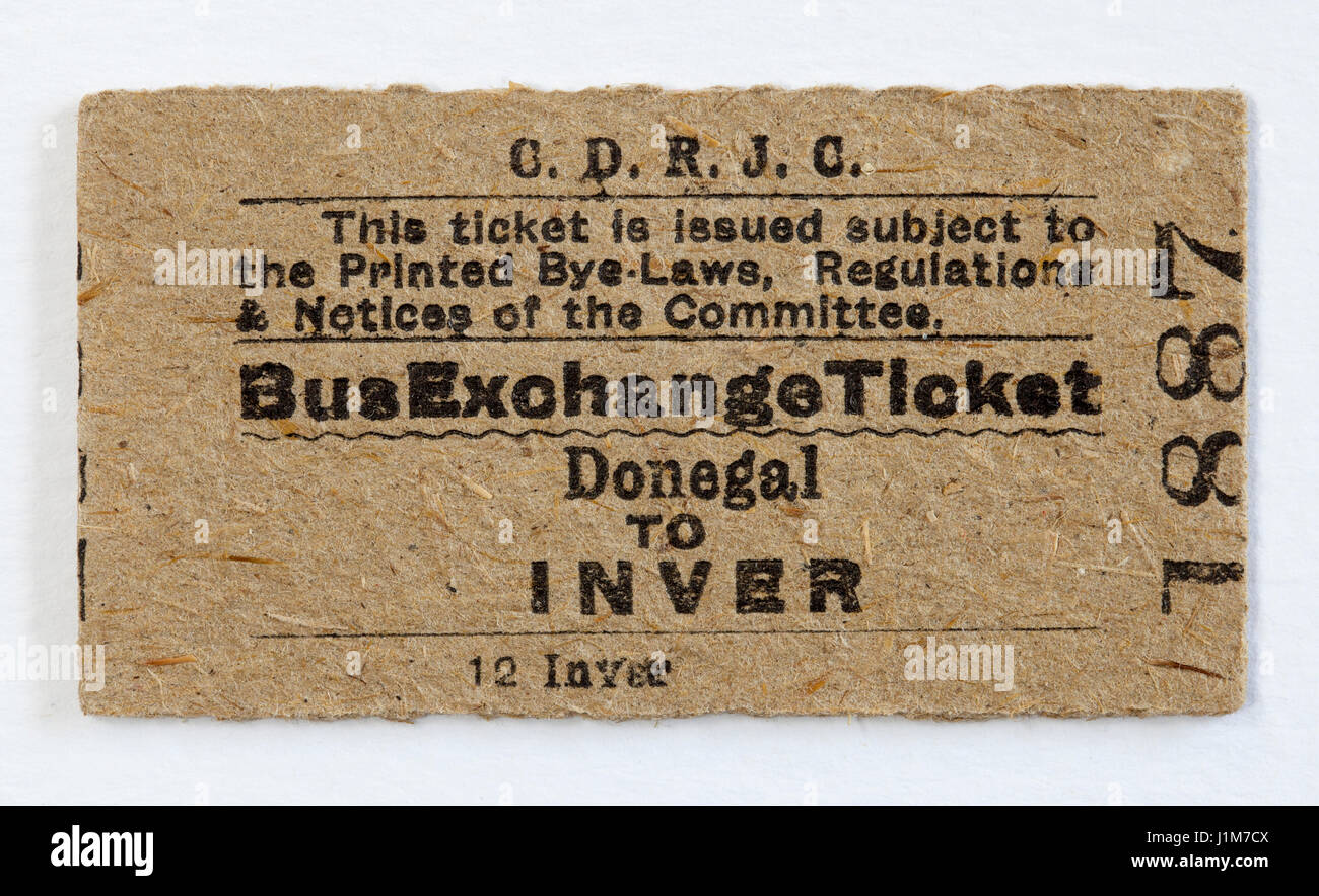 Vintage CDRJC irlandese biglietto ferroviario di scambio Bus Ticket Donegal Inver Foto Stock