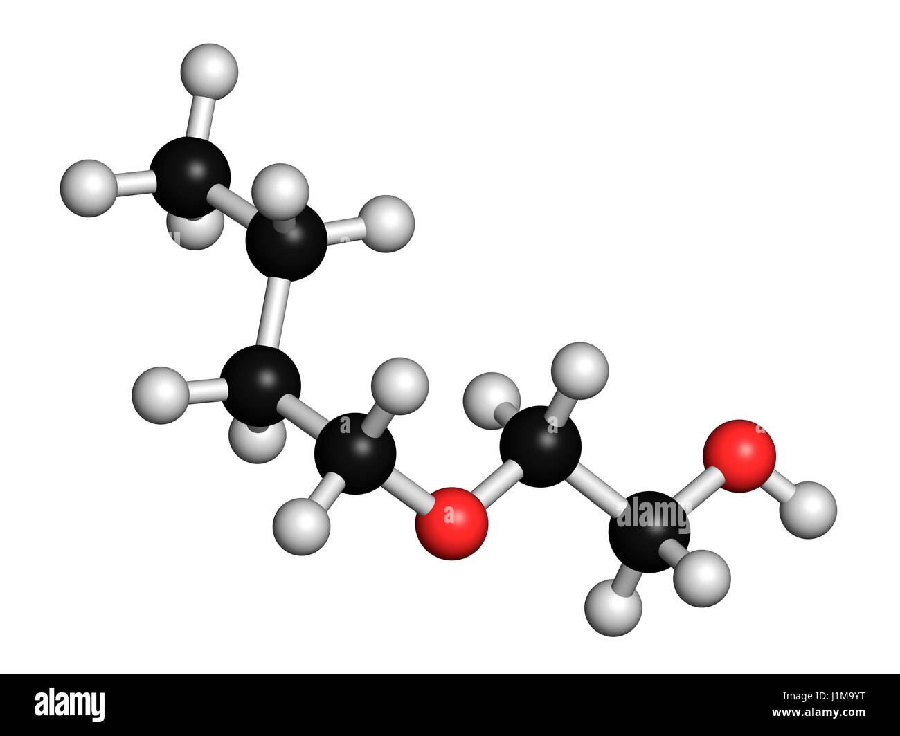 2-butossietanolo molecola. Utilizzato come solvente e tensioattivo. Il rendering 3D. Gli atomi sono rappresentati come sfere con i tradizionali colori: idrogeno (bianco), carbonio (nero), Ossigeno (rosso). Foto Stock