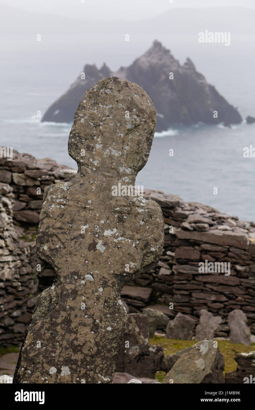 La vista dalla behives su Skellig Michael. Foto Stock