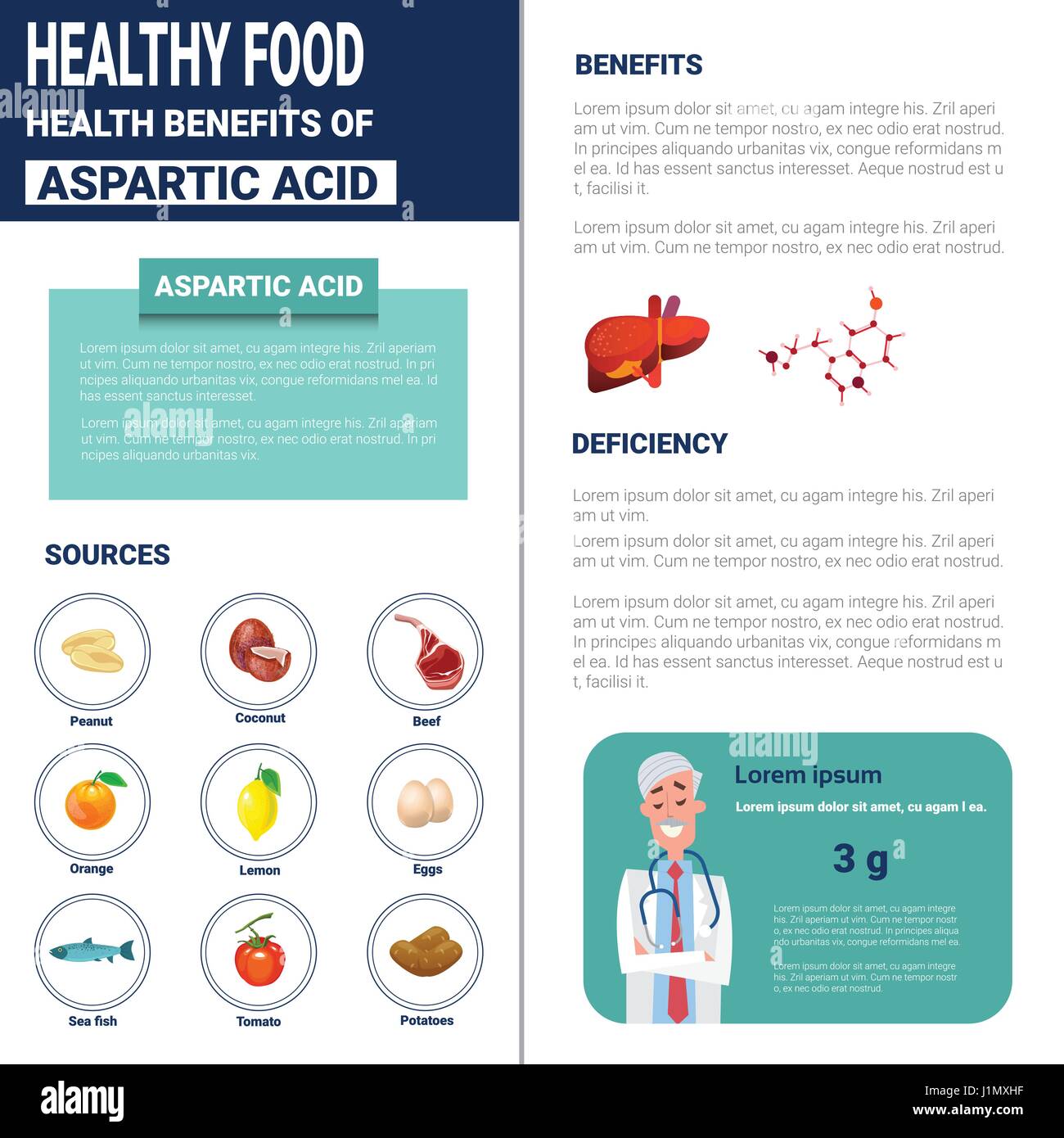 Cibo sano Infographics prodotti con vitamine e minerali fonti, nutrizione e salute il concetto di stile di vita Illustrazione Vettoriale