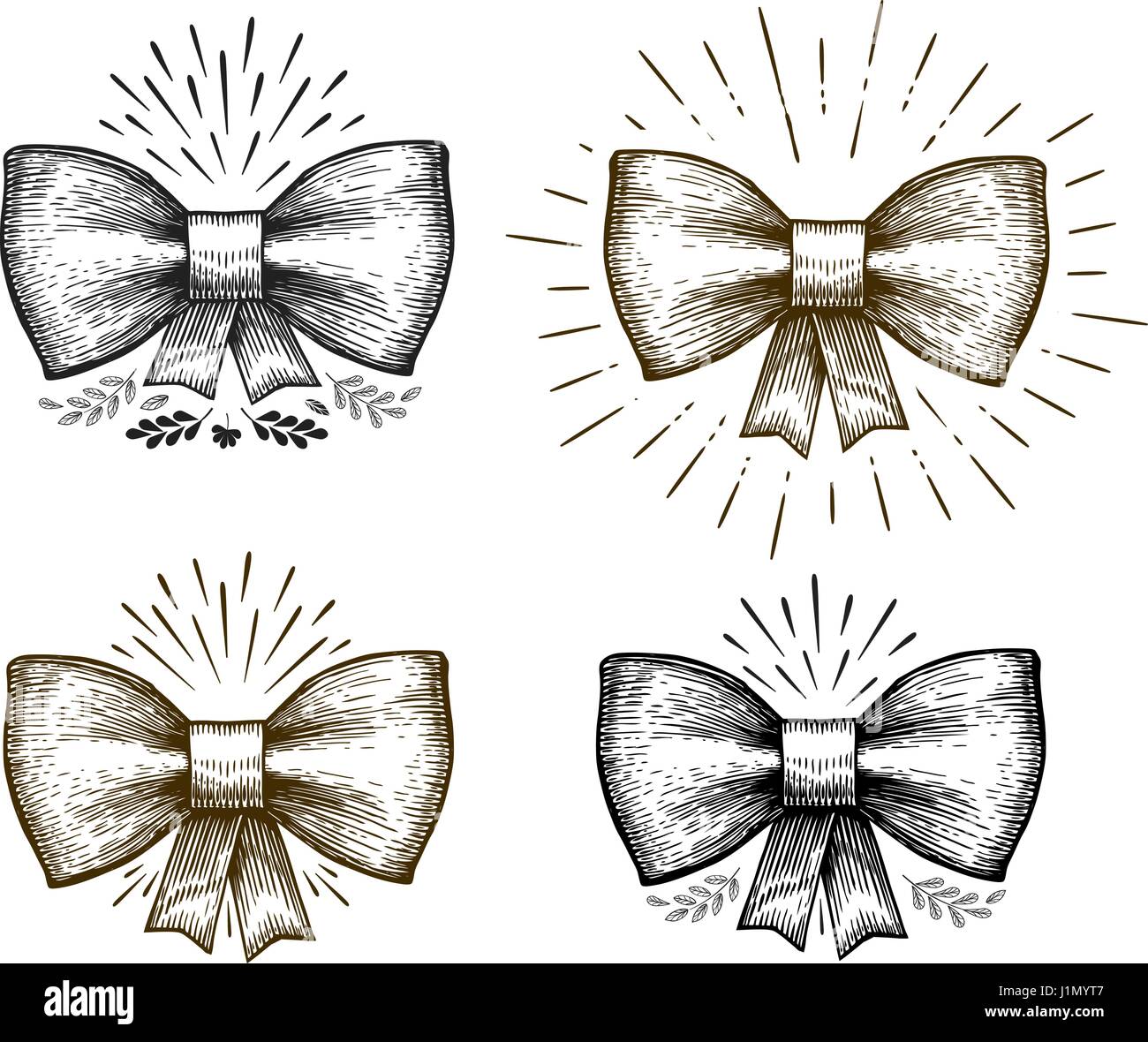 Disegnata a mano bow. Simbolo di vacanza. Bowknot sketch, illustrazione vettoriale Illustrazione Vettoriale