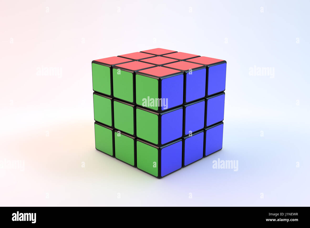 Famoso di Rubik su sfondo bianco Foto Stock