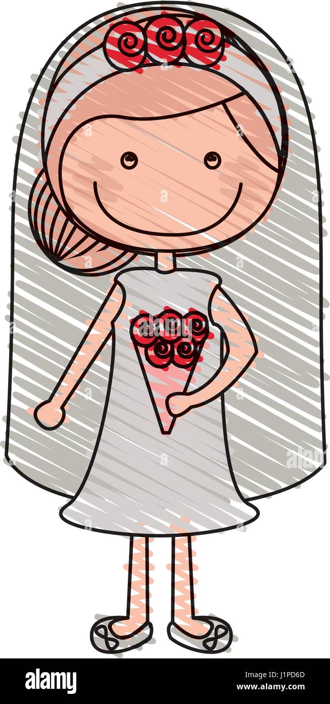 Disegno A Matita Colorata Caricatura Di Donna In Abito Da Sposa Con Raccolti Acconciatura Immagine E Vettoriale Alamy