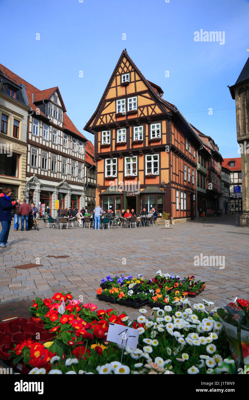 Piazza del Mercato, Quedlinburg, Sassonia-Anhalt, Germania, Europa Foto Stock