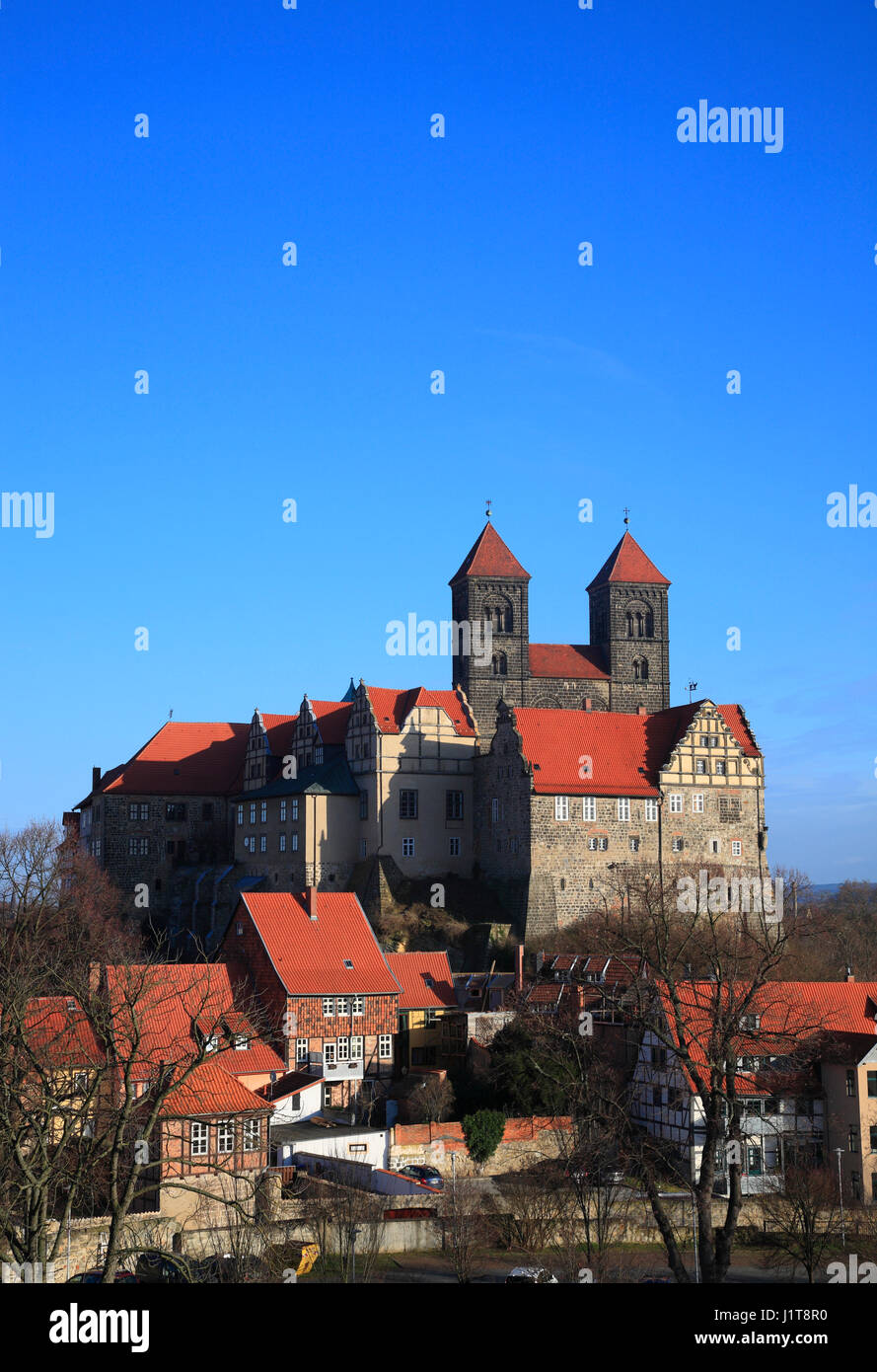 Castello e San Servazio chiesa, Quedlinburg, Sassonia-Anhalt, Germania, Europa Foto Stock