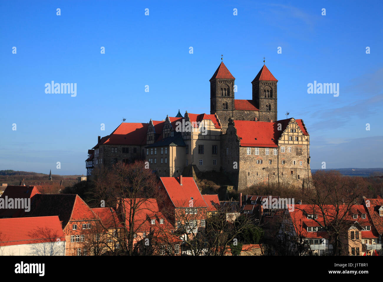 Castello e San Servazio chiesa, Quedlinburg, Sassonia-Anhalt, Germania, Europa Foto Stock