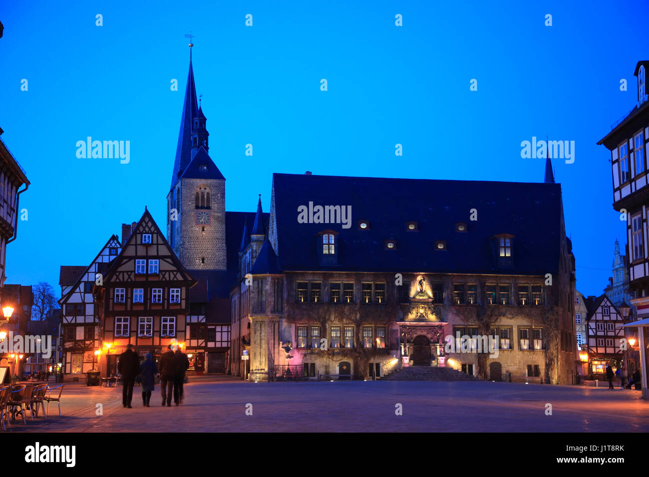 Municipio di sera, Quedlinburg, Sassonia-Anhalt, Germania, Europa Foto Stock
