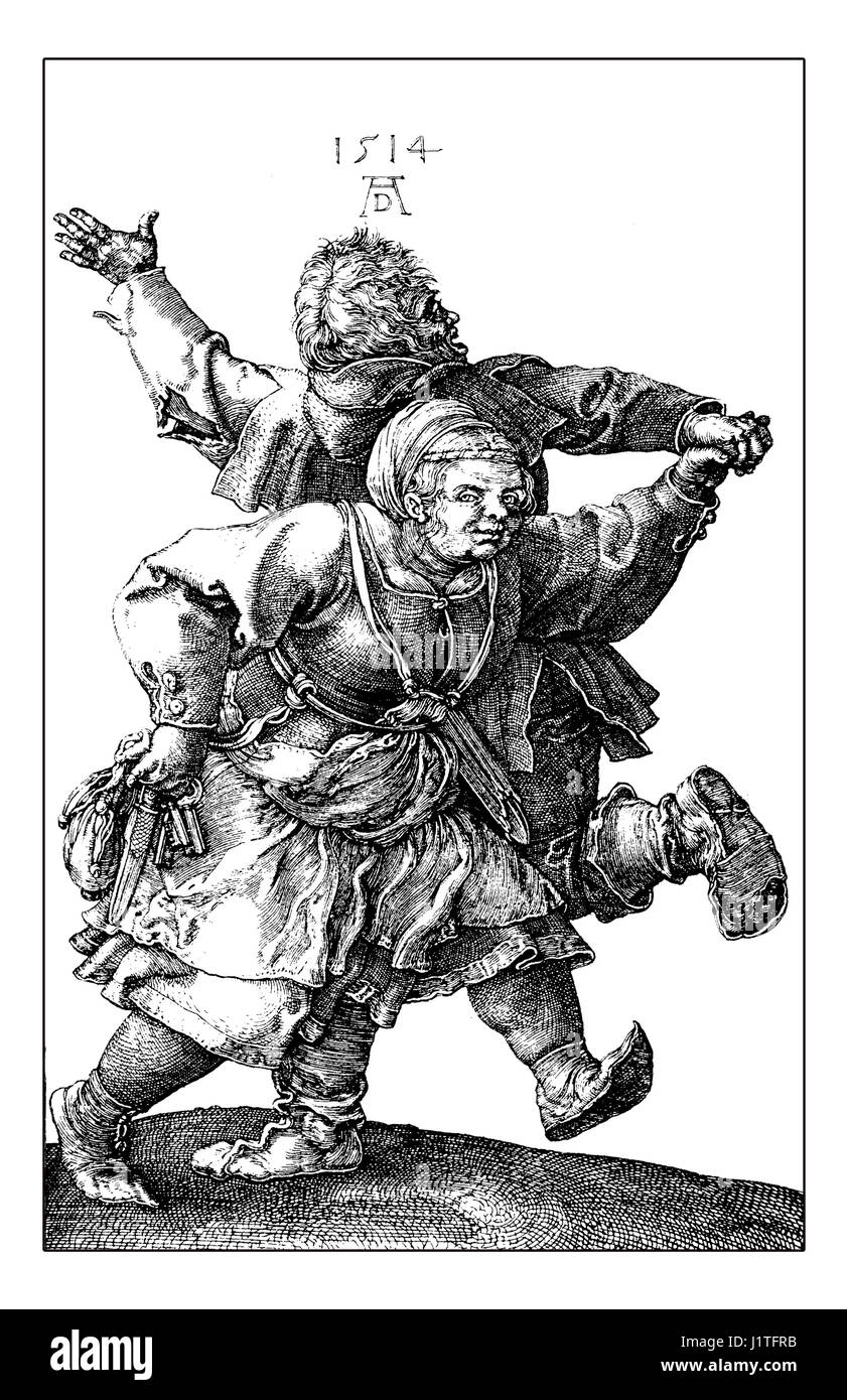 A.D. 1514: contadino coppia danzante, da Albrecht Dürer Foto Stock
