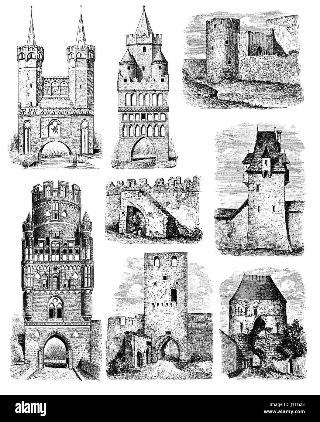Medievale città tedesche le fortificazioni, cancelli di ingresso e castelli Foto Stock