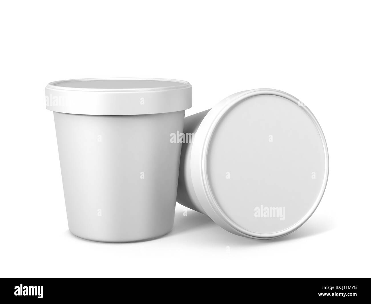 Bianco ghiaccio crema set vasca isolata su sfondo bianco, rendering realistico di Gelato vasca, pronto per la progettazione 3D'illustrazione. Foto Stock