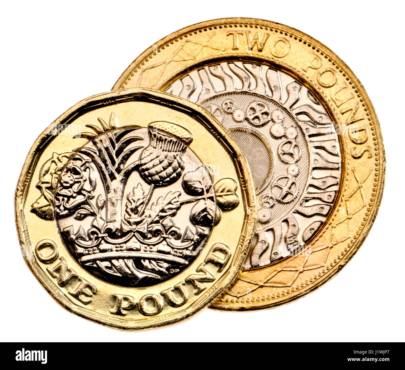 British pound coin - dodici facciate bimetallici di 2017 release (datata 2016) e di £ 2 moneta Foto Stock