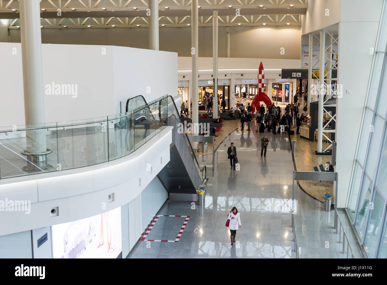 Tintin's Rocket sul connettore sul Brussels Airport Foto Stock