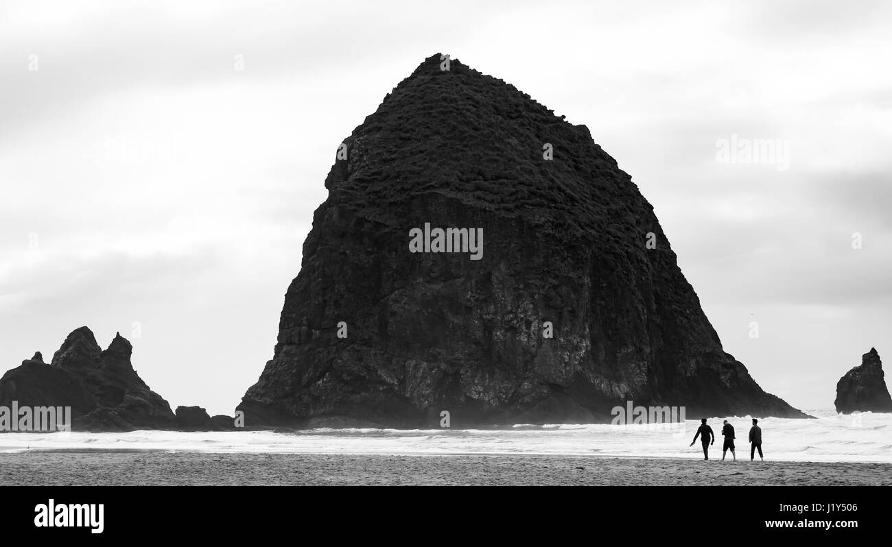 Immagine in bianco e nero di Haystack Rock a Cannon Beach, Oregon nel nord-ovest del Pacifico Foto Stock Immagine in bianco e nero di Haystack Rock a Cannon Beach, Oregon nel nord-ovest del Pacifico Foto Stock