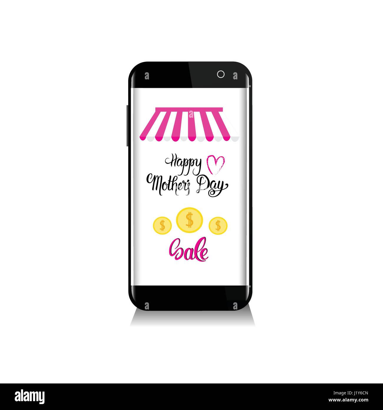 Shopping online vendita madre felice giorno Sconto, vacanze di primavera Greeting Card Banner Illustrazione Vettoriale