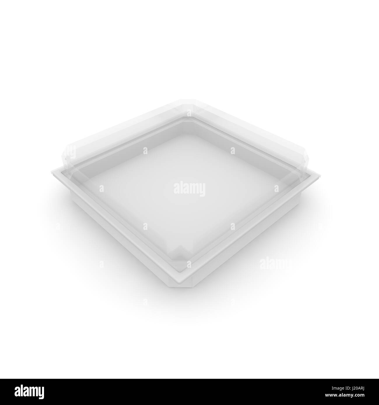 Svuotare il contenitore di plastica con un coperchio trasparente per alimenti, prodotti dolciari, e altri prodotti. Sfondo isolato. 3D illustrazione Foto Stock