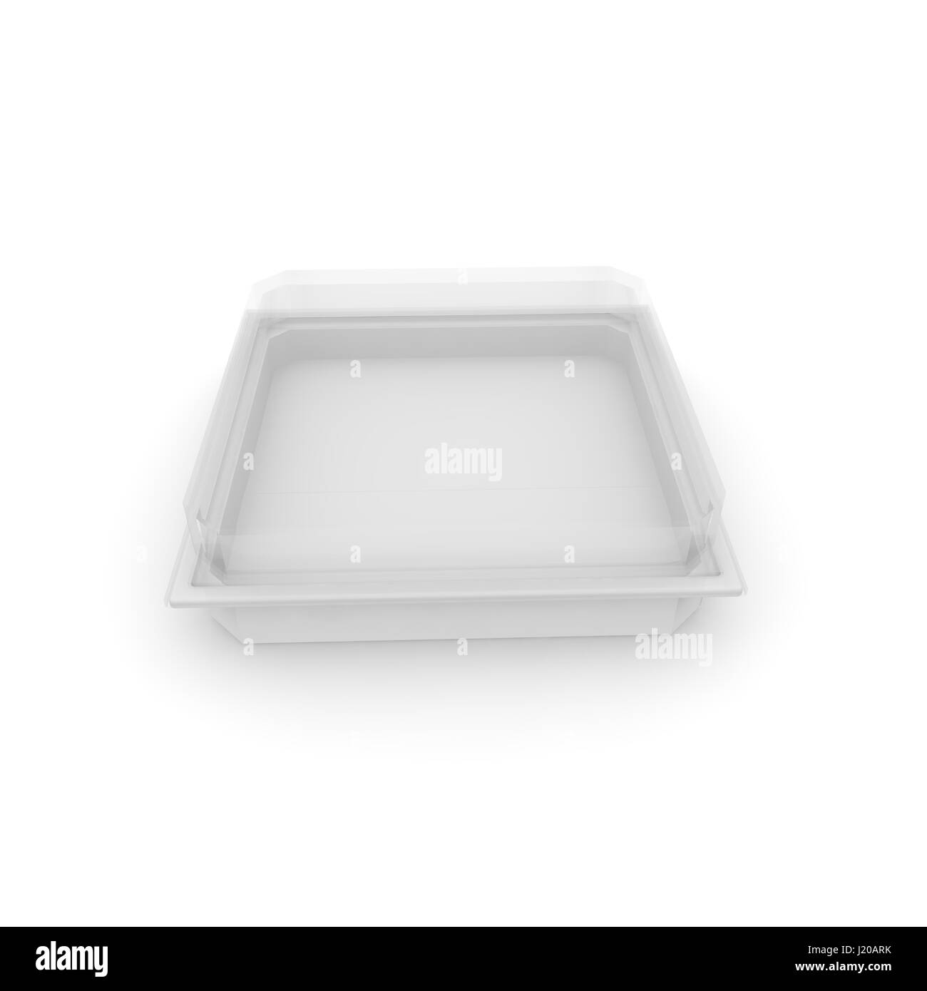 Svuotare il contenitore di plastica con un coperchio trasparente per alimenti, prodotti dolciari, e altri prodotti. Sfondo isolato. 3D illustrazione Foto Stock