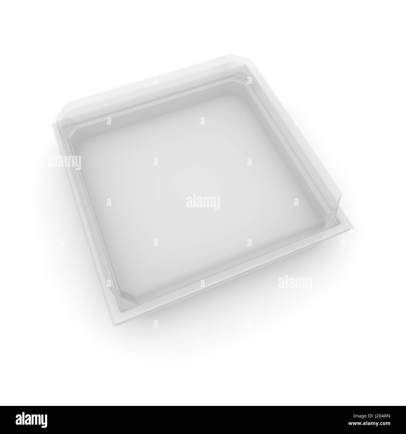 Svuotare il contenitore di plastica con un coperchio trasparente per alimenti, prodotti dolciari, e altri prodotti. Sfondo isolato. 3D illustrazione Foto Stock