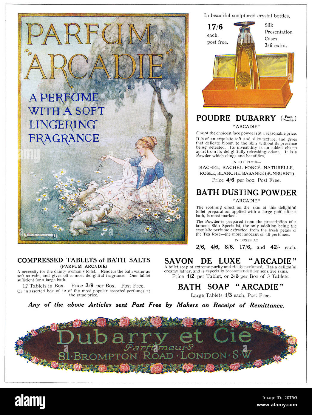 1917 British pubblicità per Arcadie dal profumo Dubarry et Cie. Foto Stock