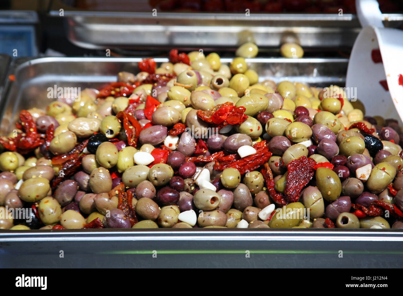 Delizie italiane,olive,primavera fiera di Zagabria, Croazia,l'Europa,3 Foto Stock