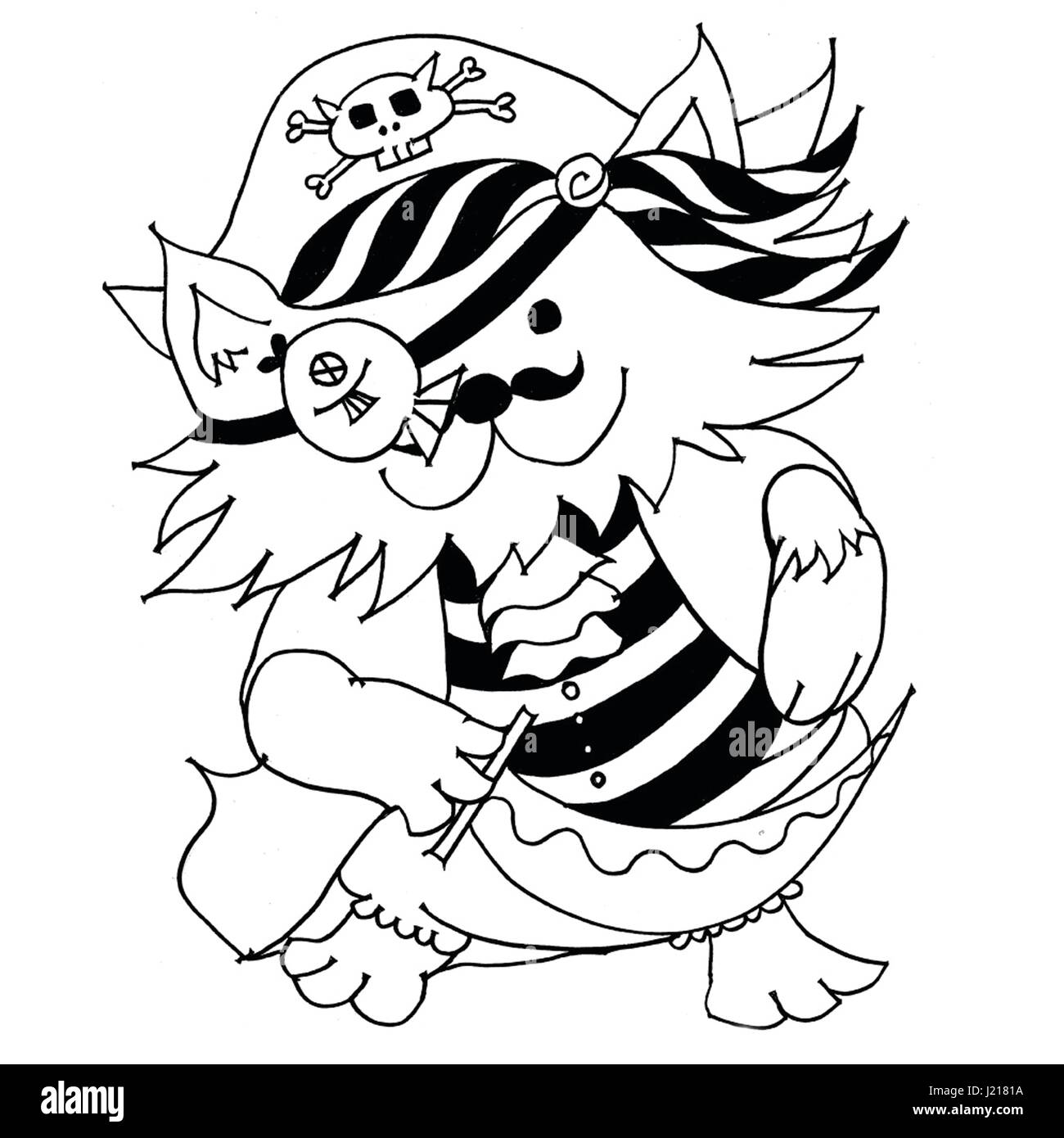 Gatto pirata disegno in bianco e nero Foto Stock