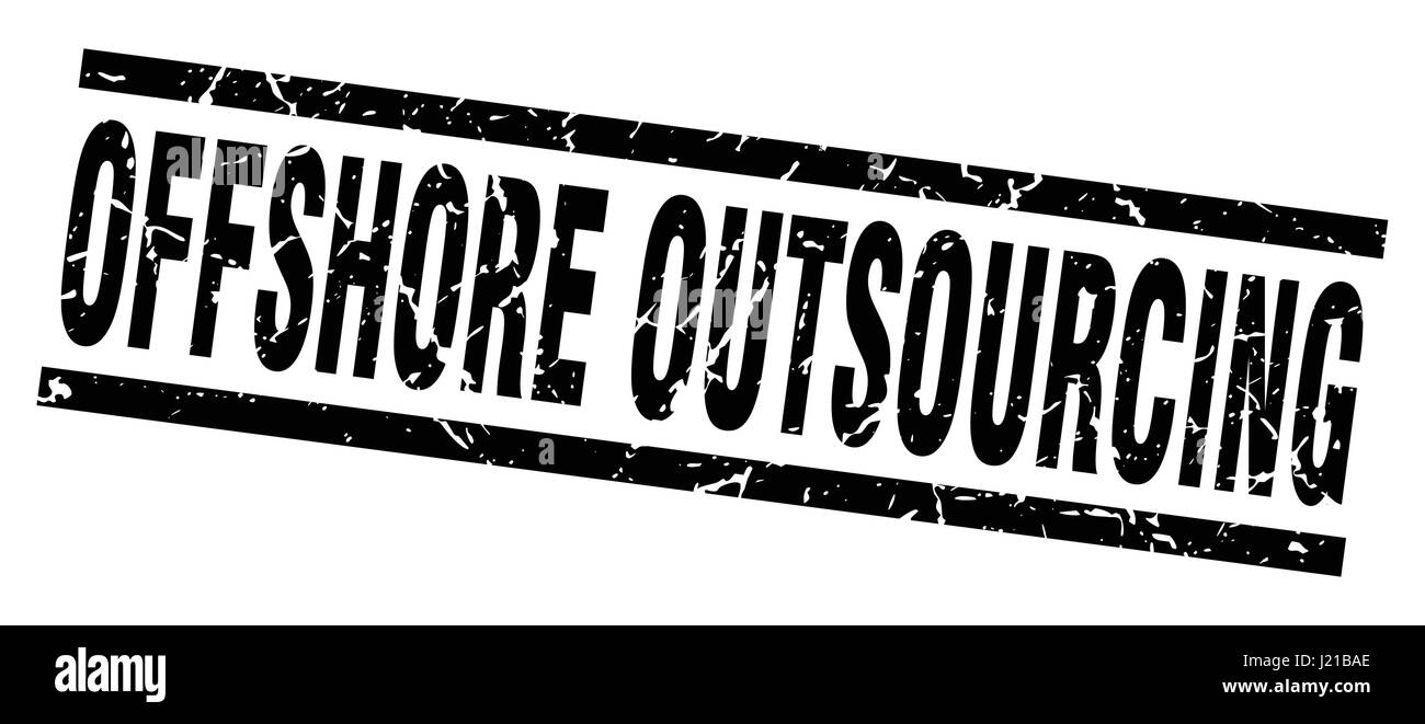 Quadrato nero grunge outsourcing offshore timbro Illustrazione Vettoriale