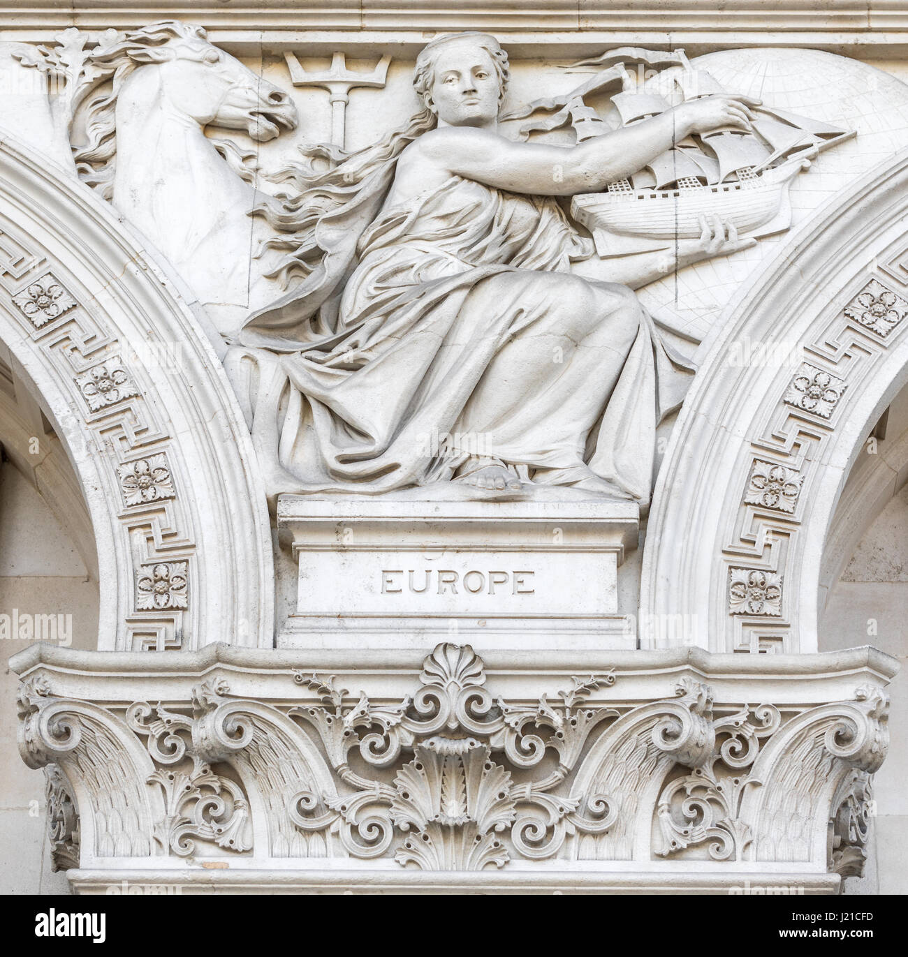 Dettaglio di una facciata di un edificio a Londra Inghilterra, Regno Unito Foto Stock