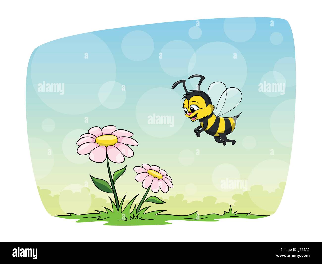 Piccola ape vola verso un fiore Illustrazione Vettoriale