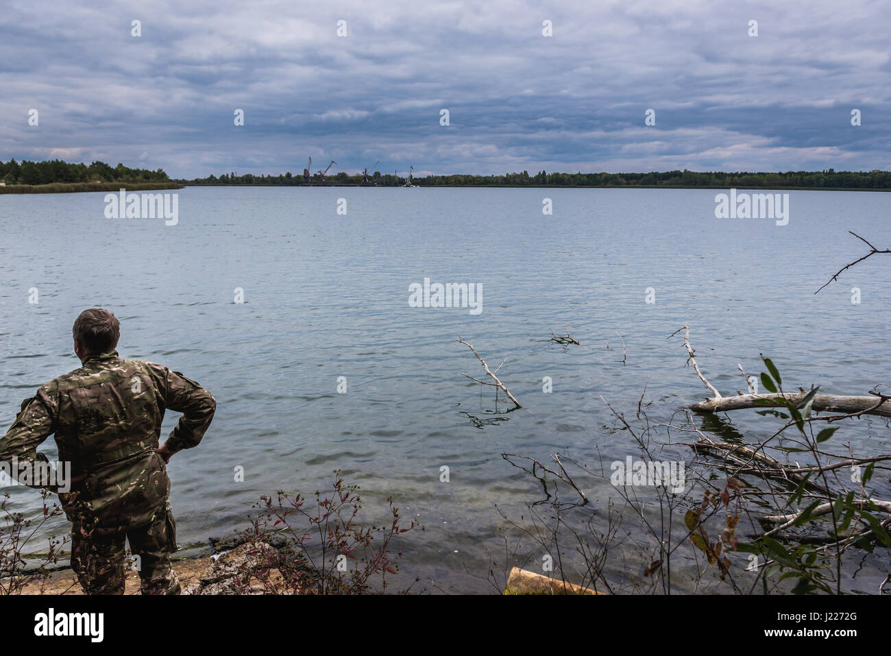 Yanov backwaters nel pripjat città fantasma della centrale nucleare di Cernobyl la zona di alienazione intorno al reattore nucleare disastro in Ucraina Foto Stock