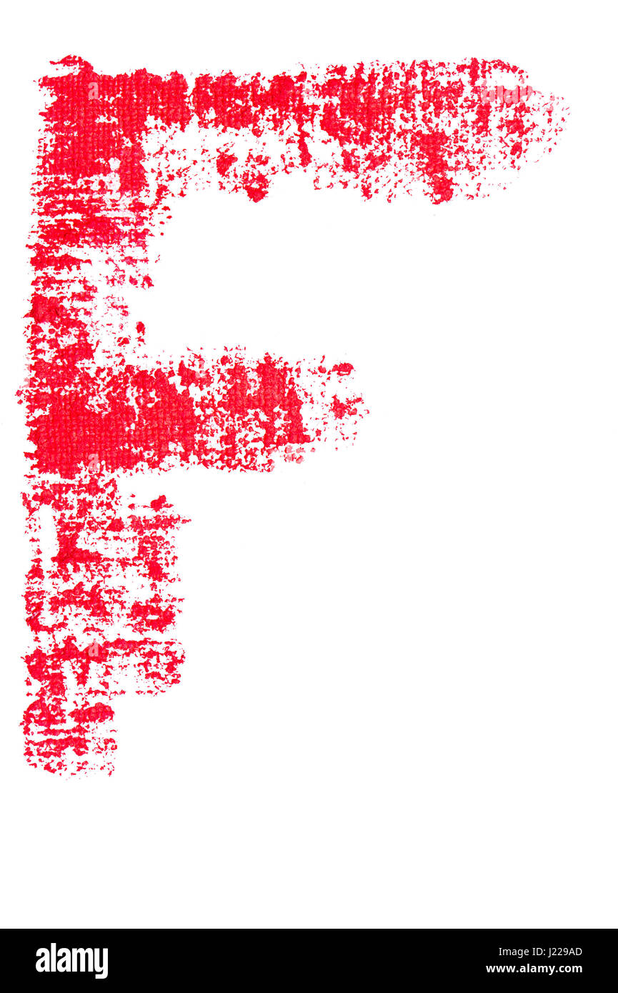 Isolato lettera maiuscola F fatto di rossetto rosso con texture di tessuto Foto Stock