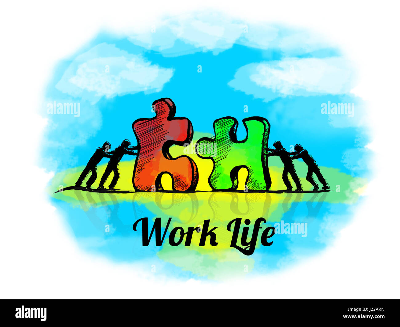 Illustrazione.Business concetto di lavoro di squadra con puzzle. Lavoro Live Foto Stock