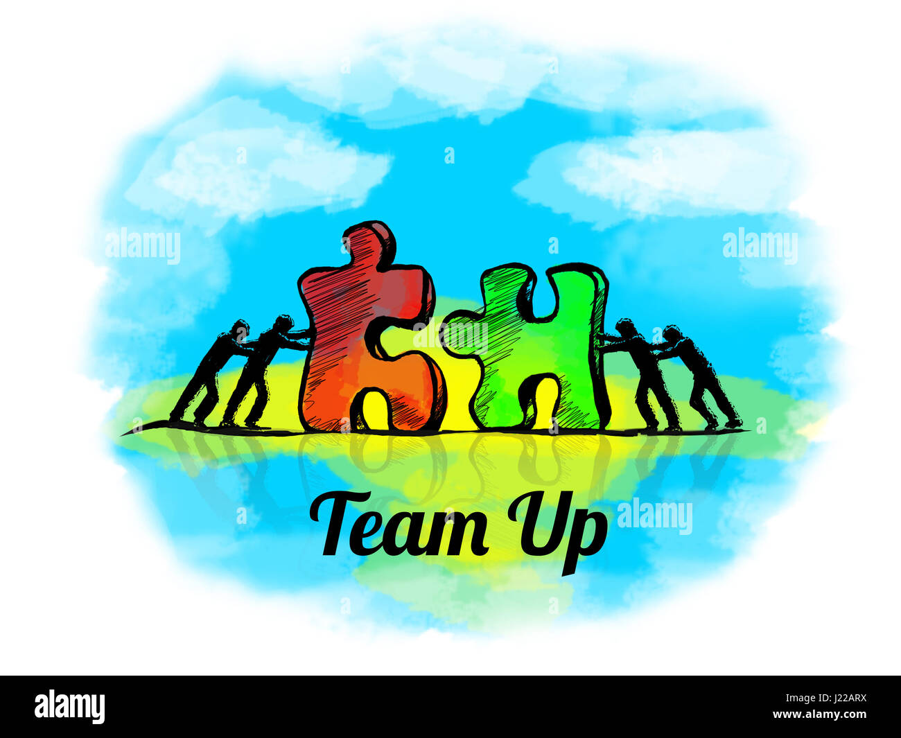 Illustrazione.Business concetto di lavoro di squadra con puzzle. In Team Foto Stock