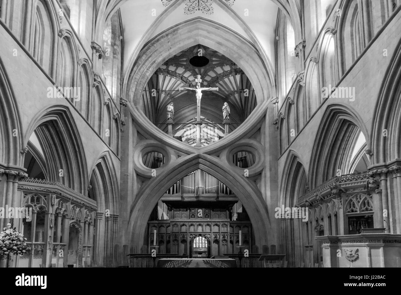 Interno della Cattedrale di Wells nel Somerset Foto Stock