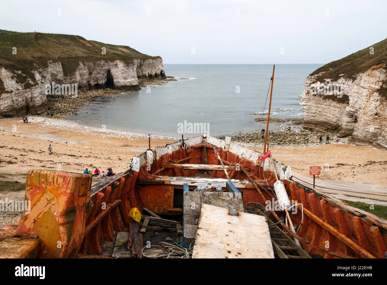 Vista da una barca da pesca a nord di atterraggio, Flamborough, REGNO UNITO Foto Stock