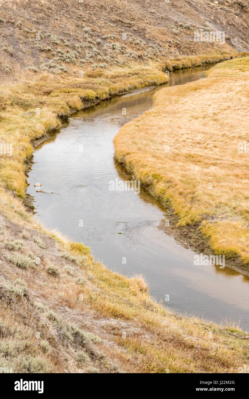 Yellowstone Fiume nella valle di Hayden in autunno nel Parco Nazionale di Yellowstone, Wyoming negli Stati Uniti. Considerata il principale affluente del Missouri superiore, th Foto Stock