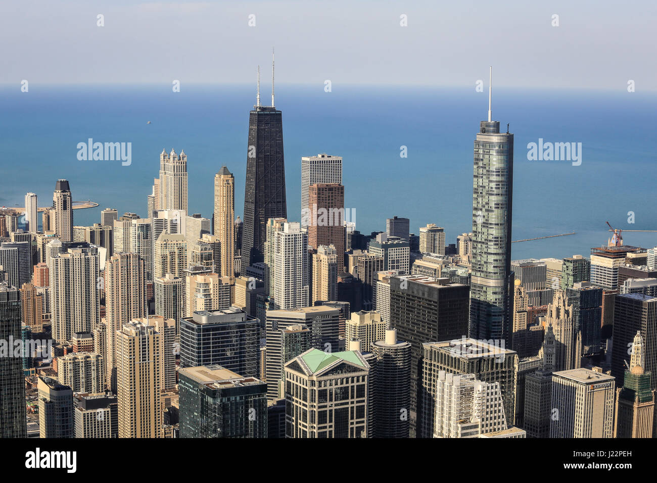 Skyline di fronte a John Hancock Center, il lago Michigan, vista da lo Skydeck, Willis Tower, precedentemente Sears Tower di Chicago Foto Stock